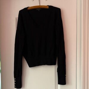 RW & Co. Black V-Neck Sweater with Gold Cuff Buttons